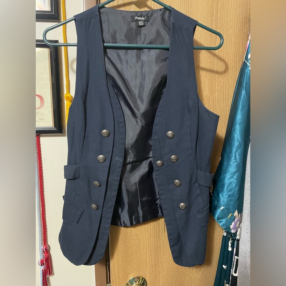 Denim Buttoned Military Style Vest
